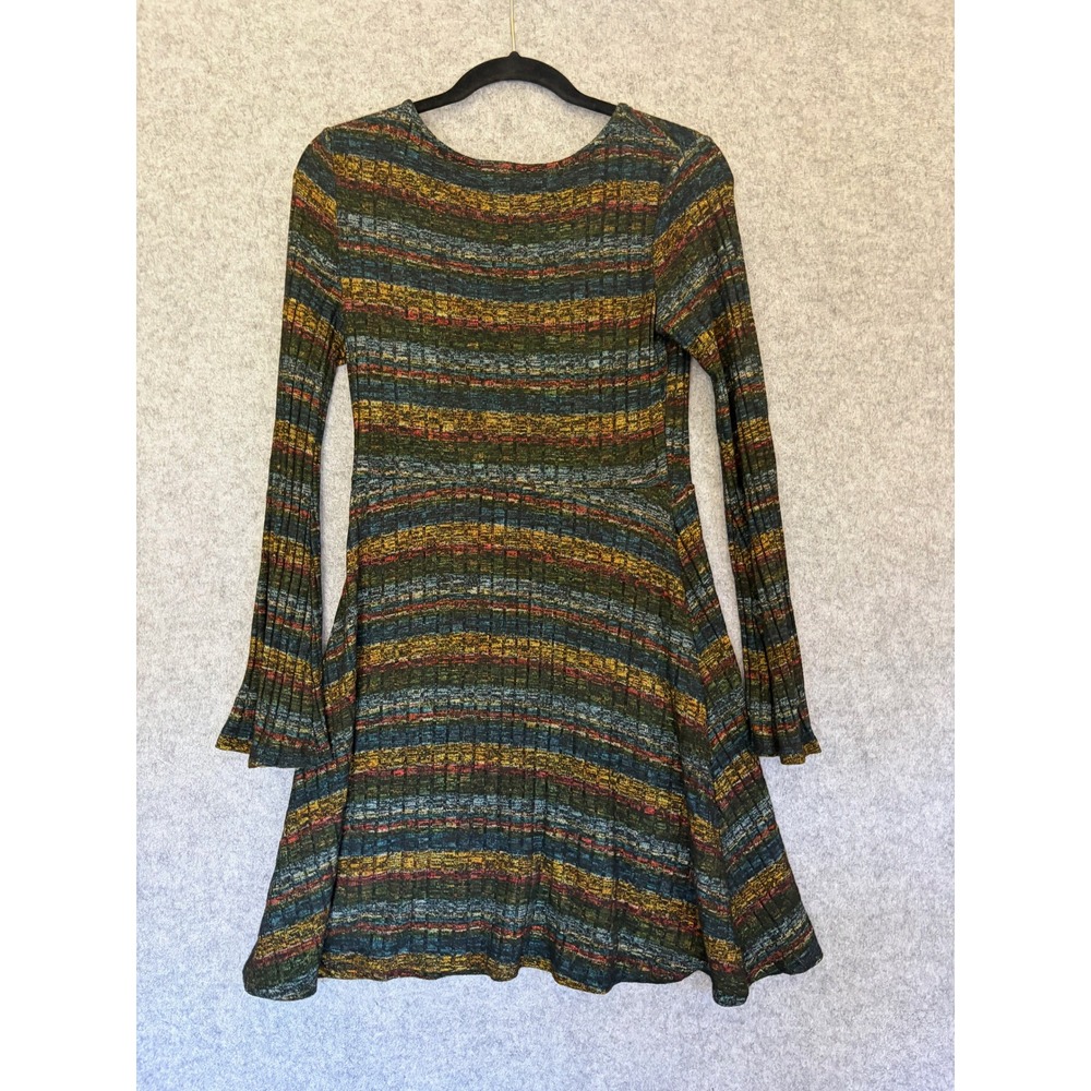 Mossimo Supply Co Y2K Striped Ribbed Bell Sleeve Dress Womens S Boho Witchy 90's - Picture 8 of 9